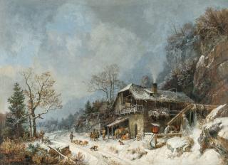 Heinrich Bürkel - Schmiede im Winter