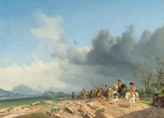 Heinrich Bürkel - Treidler ziehen zwei Schiffe stromaufwärts (am Inn)