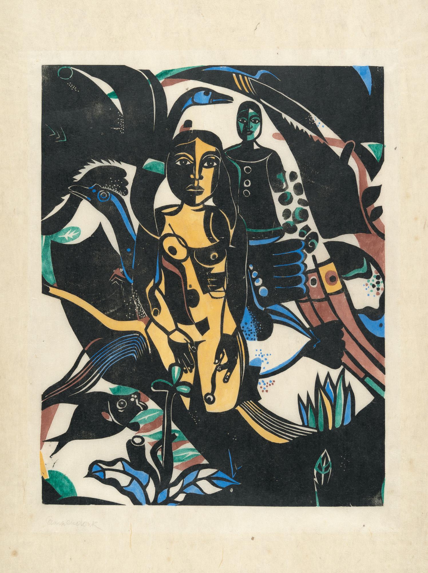 Heinrich Campendonk - Begebenheit (Mädchen mit Fisch und Vögeln)