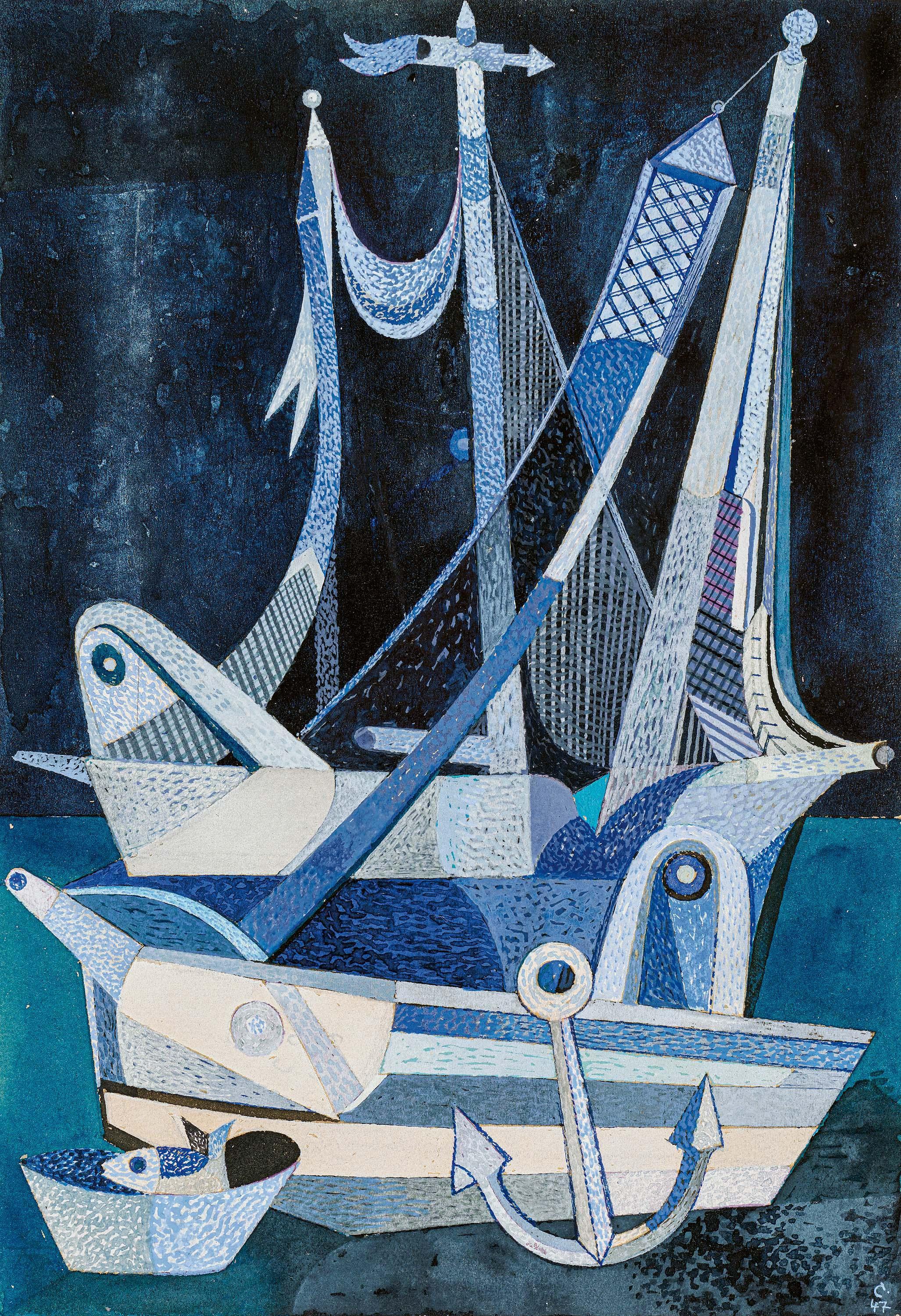 Heinrich Campendonk - Fischerboote mit trocknenden Netzen.