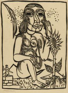 Heinrich Campendonk - Sitzender weiblicher Akt mit Sonnenblume