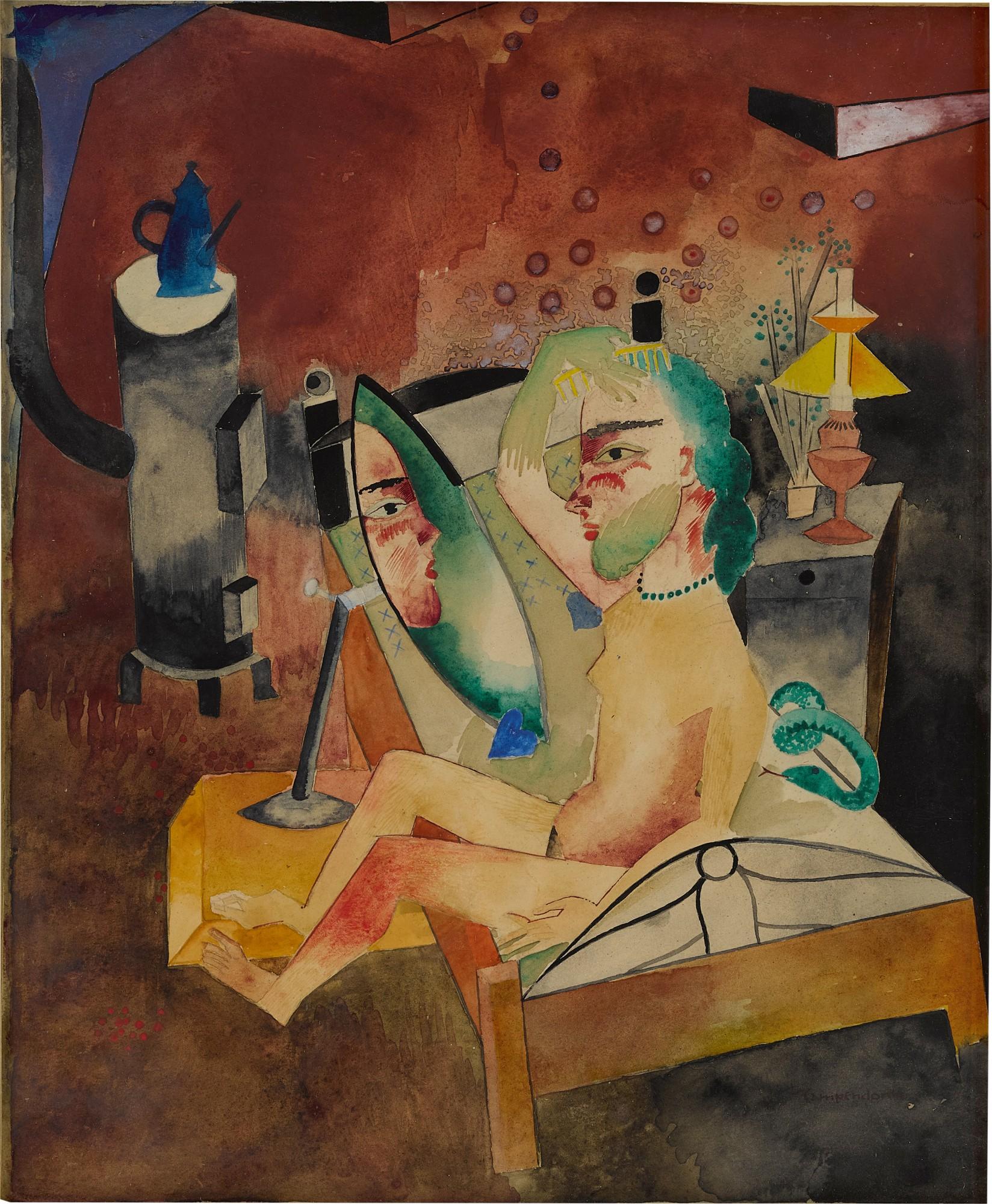 Heinrich Campendonk - Sitzender weiblicher Akt vor Spiegel