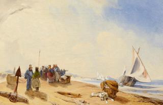 Heinrich Carl Ludwig Gätke - 2 Gemälde mit Fischern an der Küste, vermutlich Helgoland