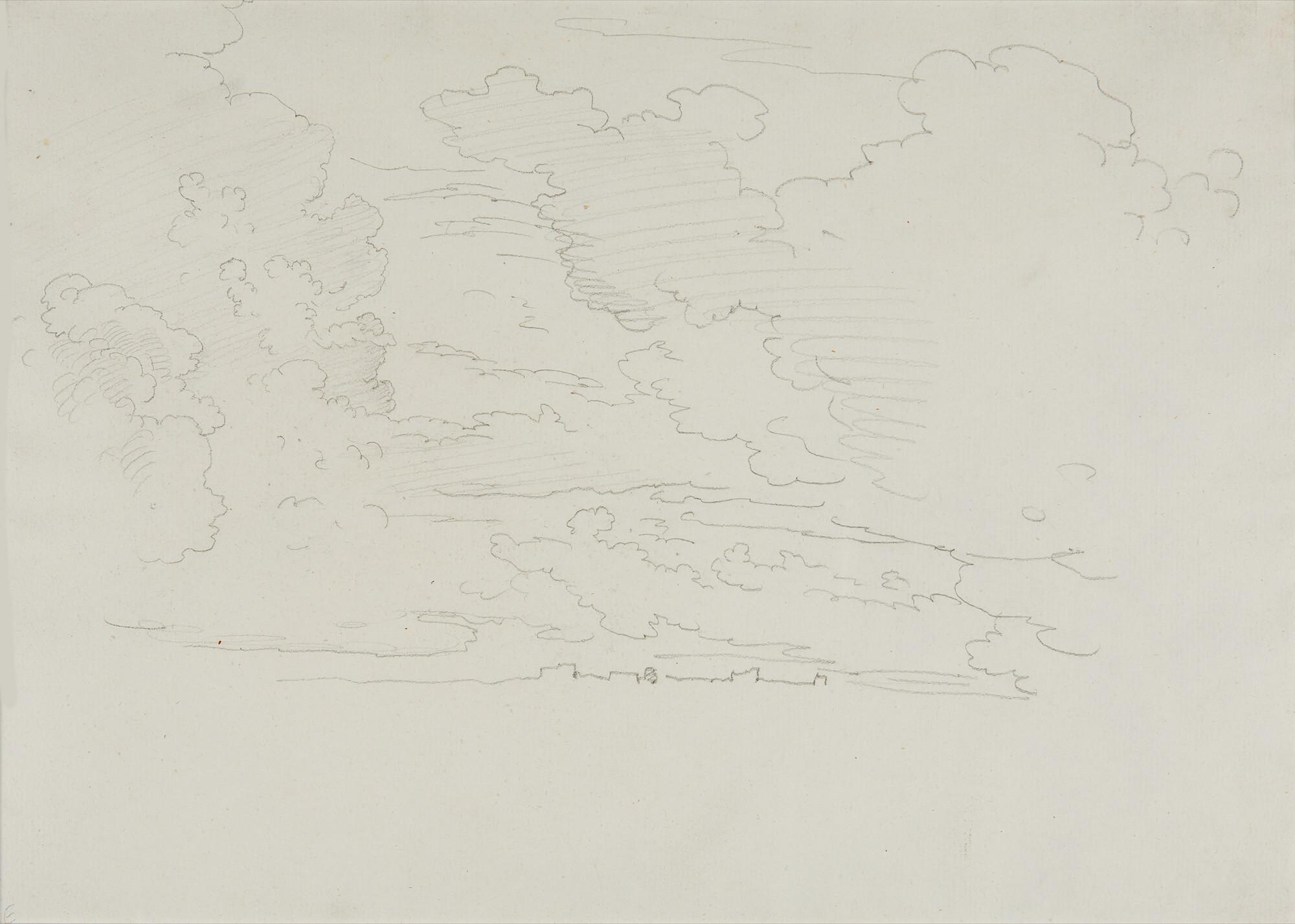 Heinrich Dreber - Skizzenbuchseite: Wolkenstudien (recto) – Baumstudien (verso).