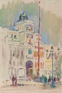 Heinrich Eduard Linde-Walther - Uhrturm am Markusplatz in Venedig
