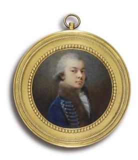 Heinrich Friedrich Füger - A Young Officer In A Hungarian Uniform, Fur-Bordered Blue Coat With Silver Lacing, Frilled Cravat, Powdered Hair