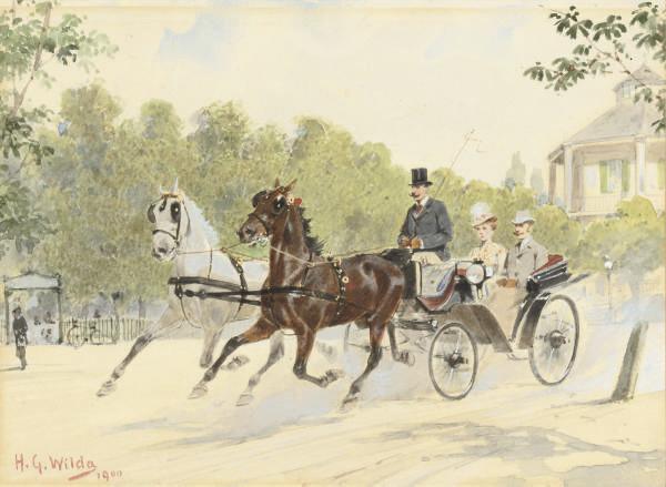 Heinrich Gottfied Wilda - A carriage driving through the park