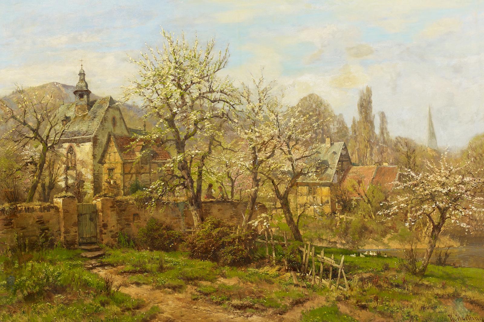 Heinrich Hartung - Frühlingstag mit blühenden Apfelbäumen