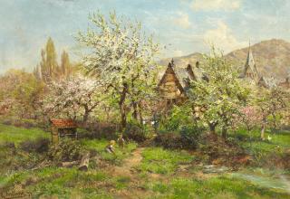 Heinrich Hartung - Spielende Kinder im Obstgarten