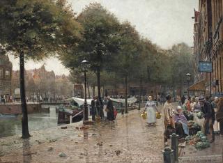Heinrich Hermanns - A Busy Day On The Market, Amsterdam