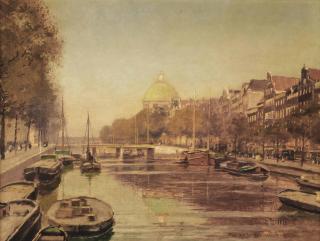 Heinrich Hermanns - A view of the Singel with the Koepelkerk beyond, Amsterdam
