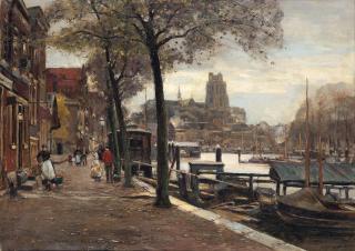 Heinrich Hermanns - Figures On The Quay, Dordrecht