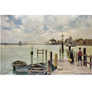 Heinrich Hermanns - German Figures By A Dutch Harbour