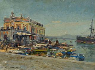 Heinrich Hermanns - Im Hafen von Neapel. Fischerboote in der Sonne vor dem Palazzo Immacolatella.