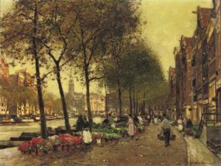 Heinrich Hermanns - The flowermarket with the Munttoren, Amsterdam