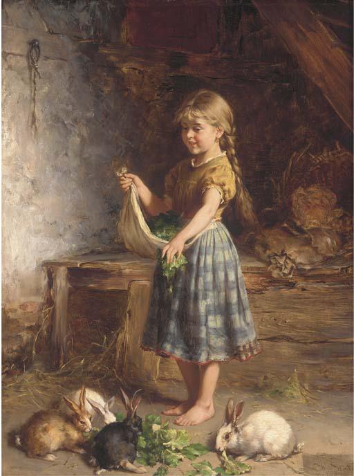 Heinrich Hirt - Feeding The Rabbits