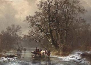 Heinrich Hofer - Loggers on a frozen waterway
