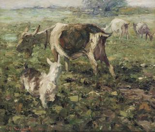 Heinrich Johann von Zügel - Goats in the field