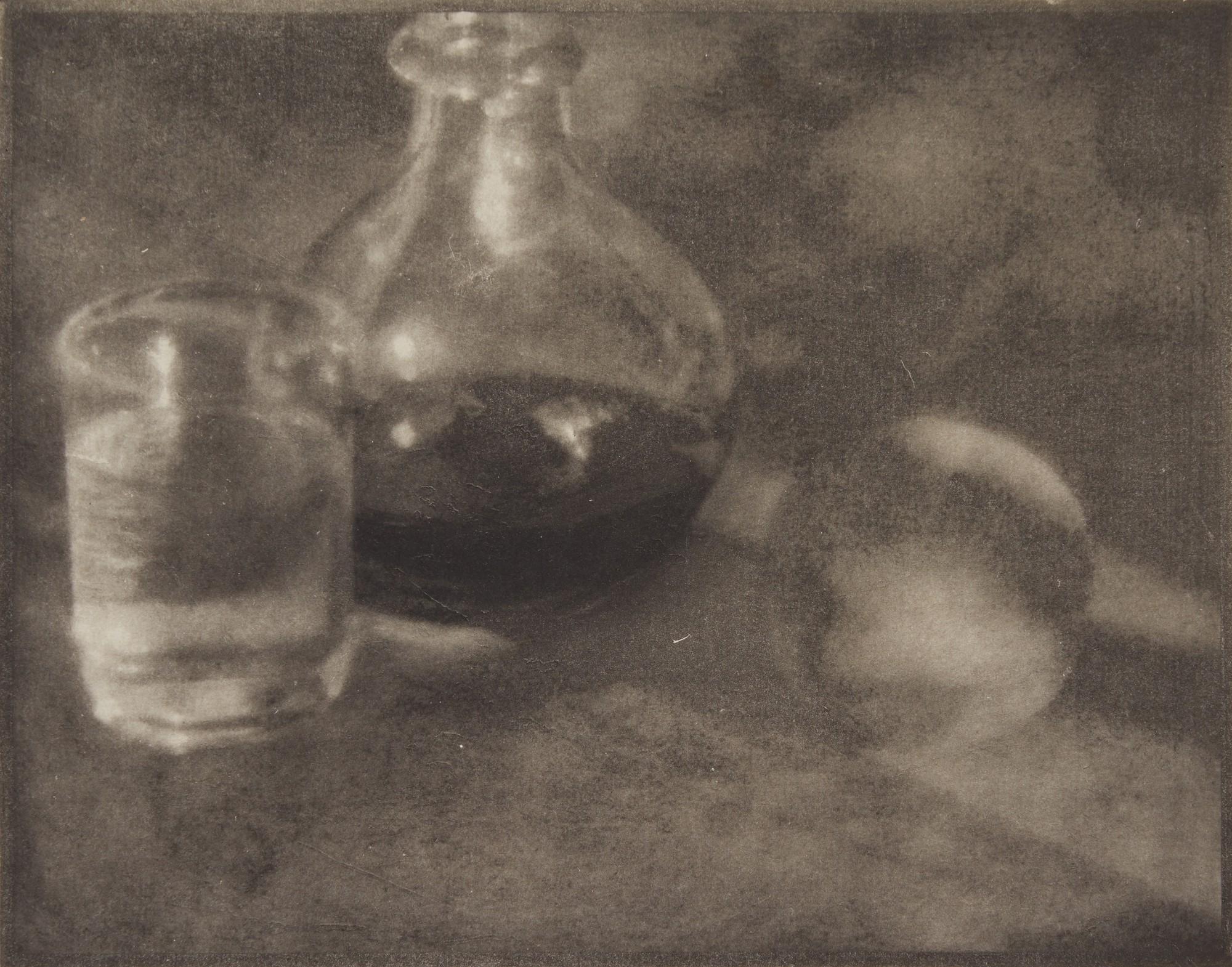 Heinrich Kühn - Wine Bottle, Water Glass, and Apple