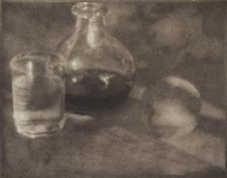 Heinrich Kühn - Wine Bottle, Water Glass, and Apple