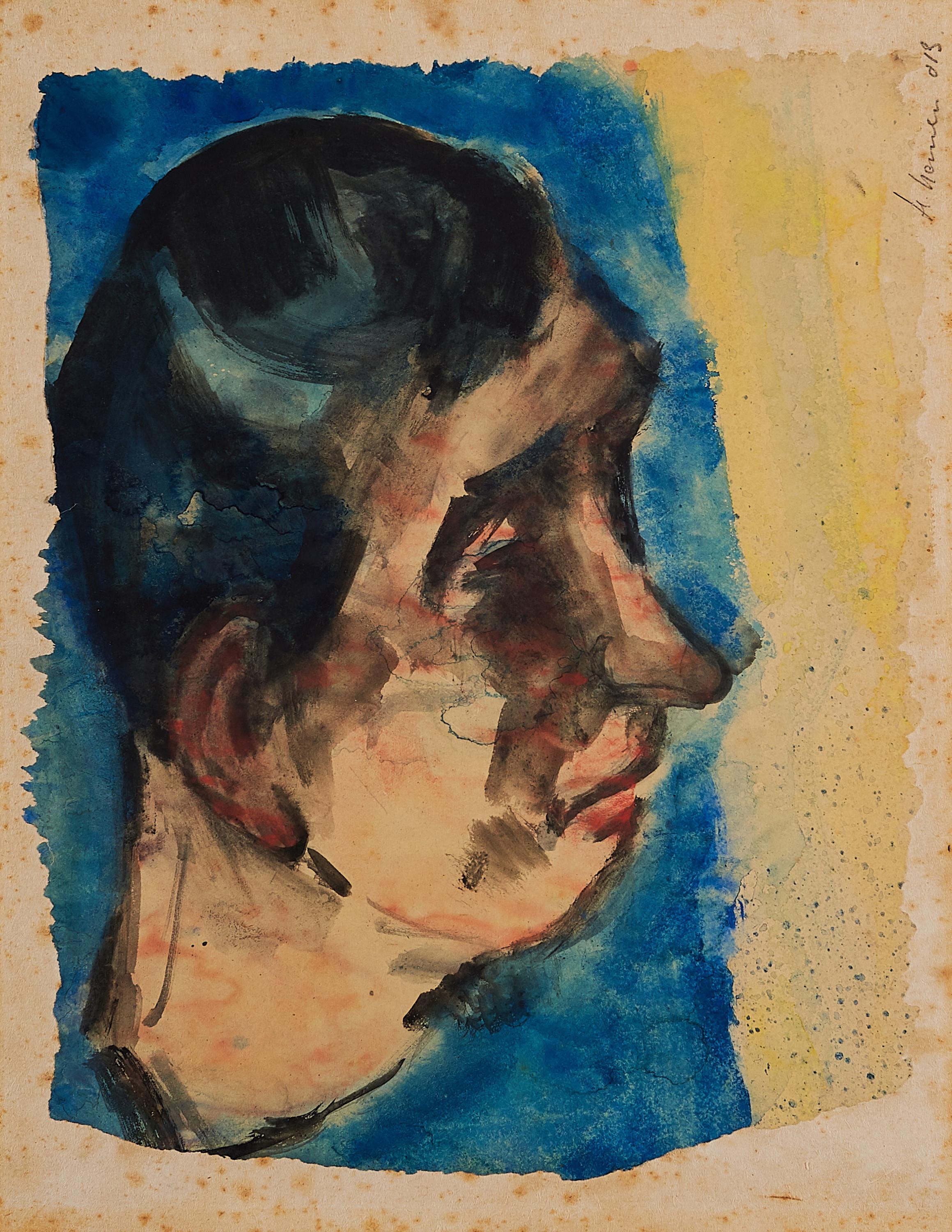 Heinrich Nauen - Kopfstudie vor blau-gelbem Grund zu dem Schnitter.