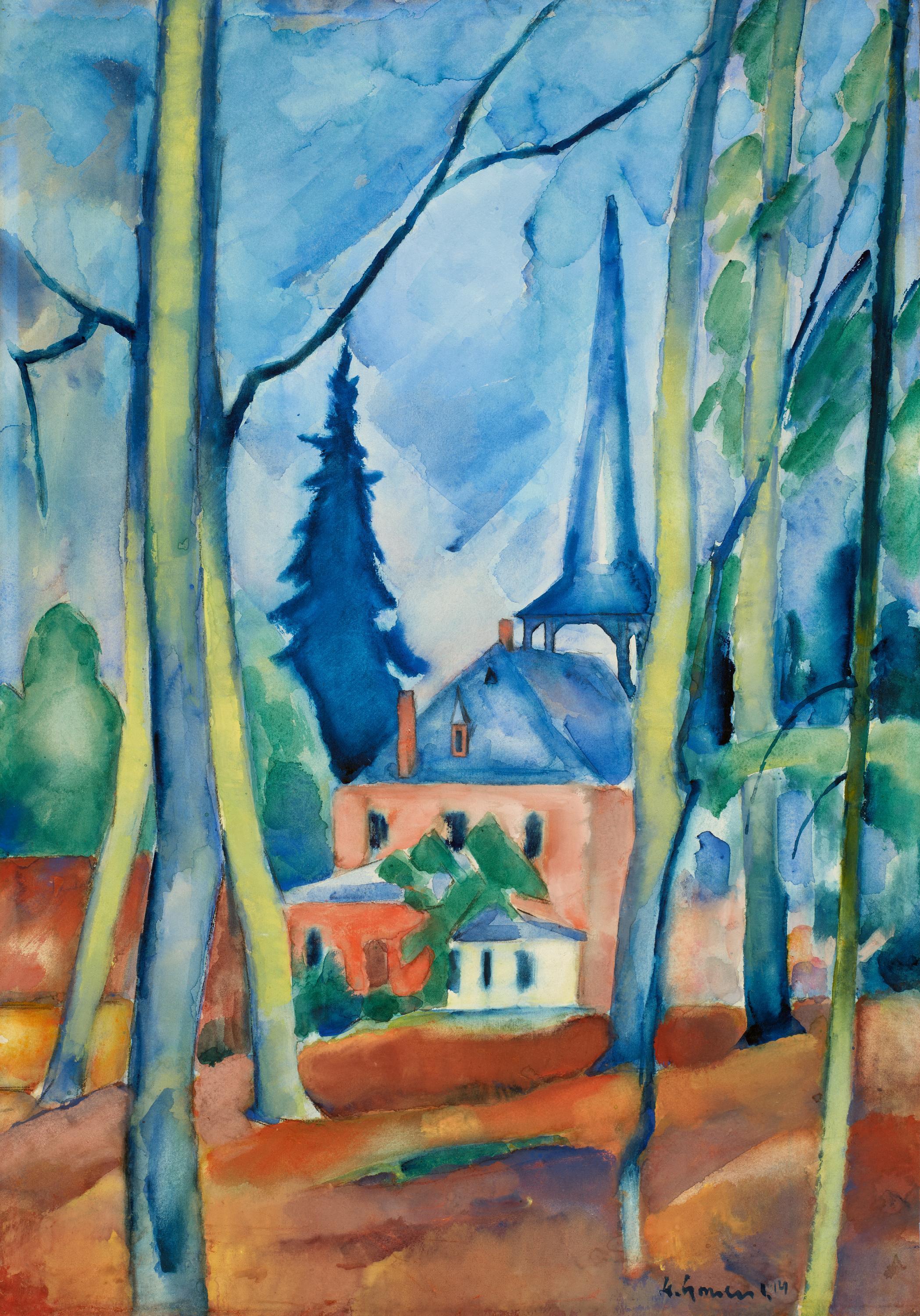 Heinrich Nauen - Ohne Titel (Kirche mit blauem Dach in Dilborn).