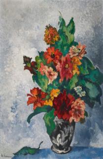 Heinrich Nauen - Zinnien in schwarzweißer Vase