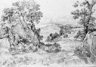 Heinrich Reinhold - A rocky wooded landscape near Olevano