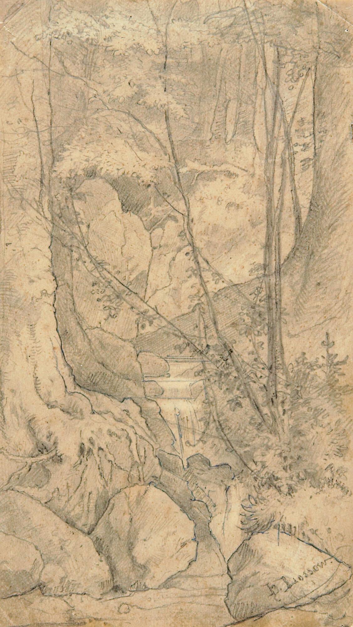 Heinrich von Lossow - Ein Wasserfall im Wald.