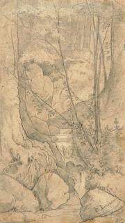 Heinrich von Lossow - Ein Wasserfall im Wald.