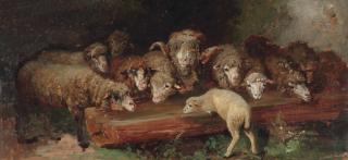 Heinrich von Zügel - A flock of sheep drinking
