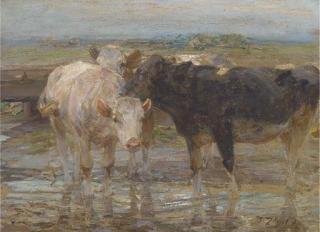 Heinrich Von Zügel - Cattle watering