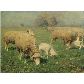 Heinrich Von Zügel - German Schafherde Auf Der Weide (Sheep In A Meadow)