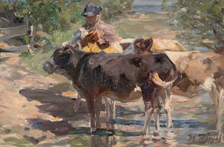 Heinrich von Zügel - Kühe mit Hirten