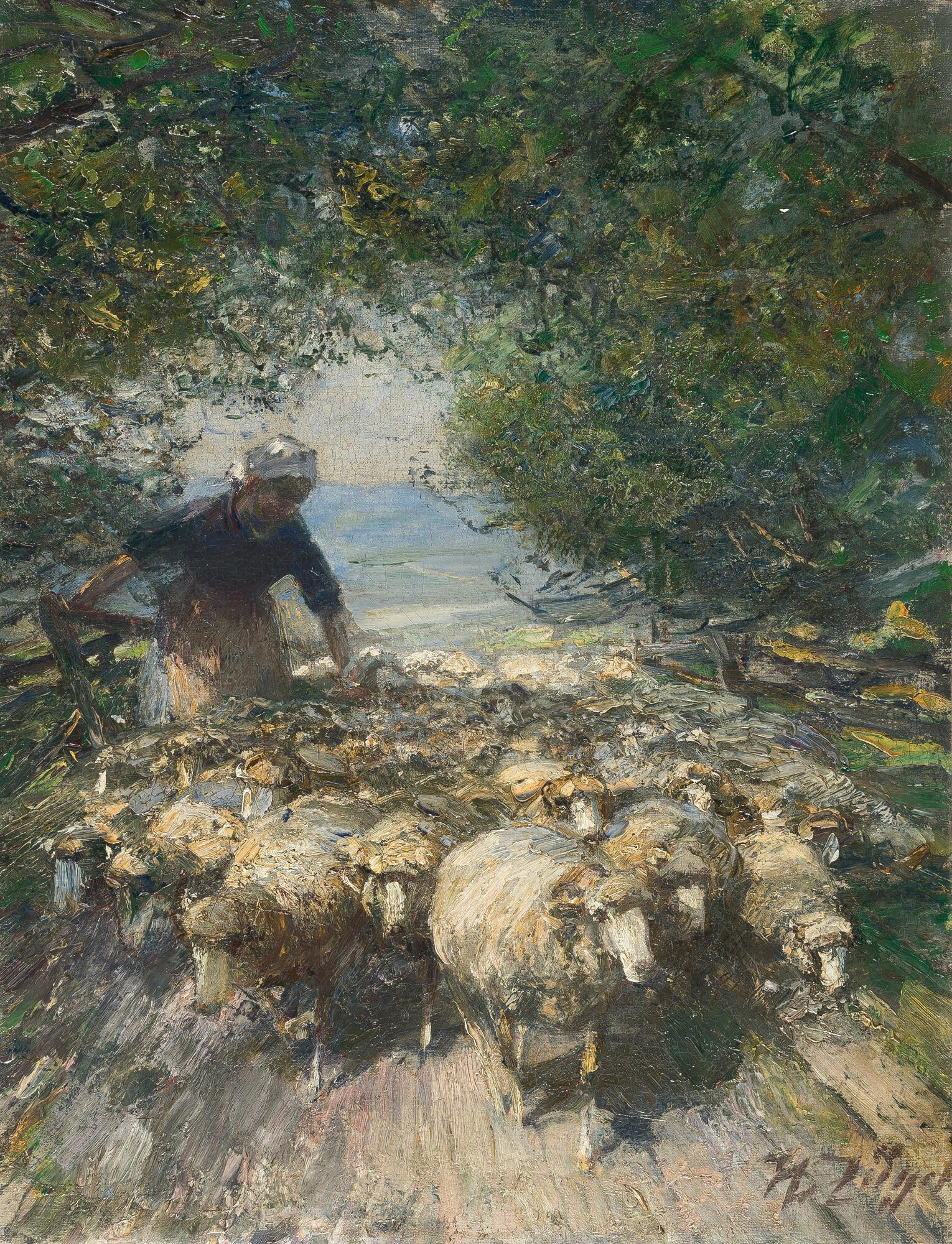 Heinrich von Zügel - Schäferin mit Herde