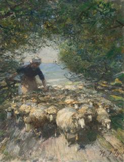 Heinrich von Zügel - Schäferin mit Herde