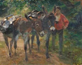 Heinrich von Zügel - Treiber mit zwei Eseln.