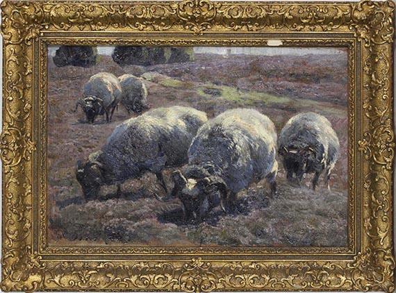 Heinrich von Zügel - Weidende Schnucken in sonniger Heide