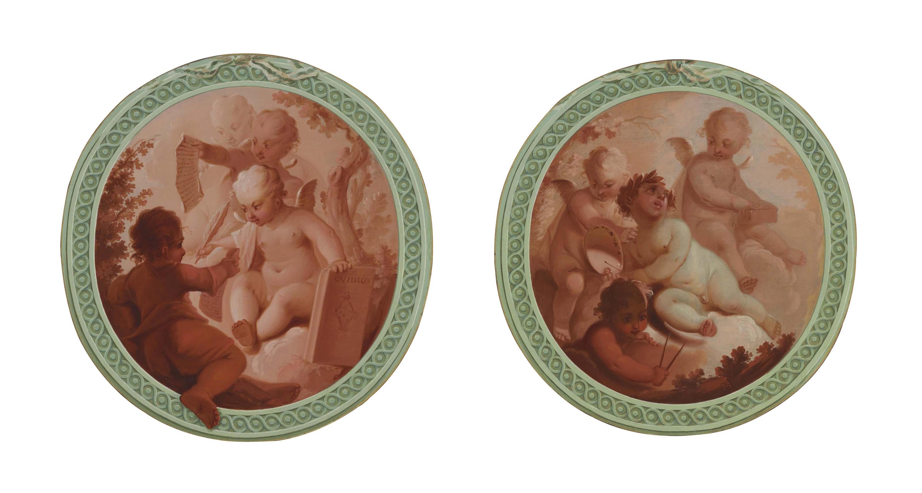 Heinrich Wilhelm Schweickardt - An Allegory of The Arts; And An Allegory of Learning, In Feigned Architectural Surrounds