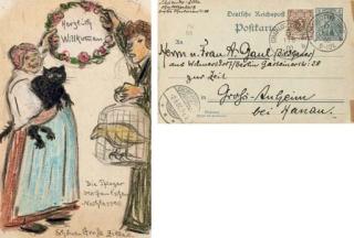Heinrich Zille - Herzlich Willkommen - an hand drawn postcard