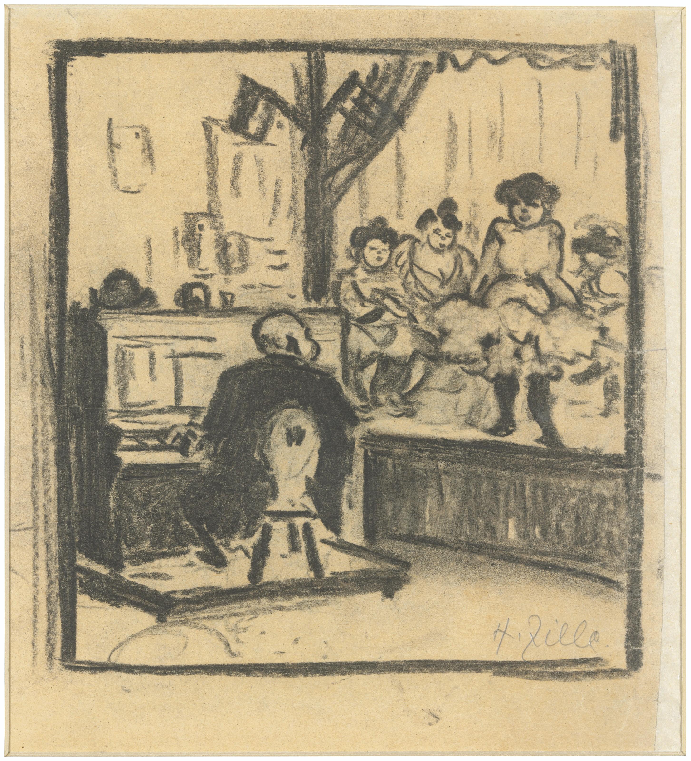 Heinrich Zille - Klavierspieler und Tänzerinnen (Tingel-Tangel)