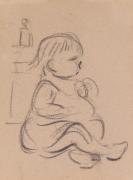 Heinrich Zille - Kleines sitzendes Mädchen (im Profil)