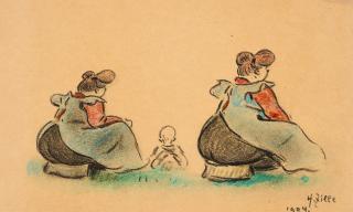 Heinrich Zille - Ohne Titel (Zwei Frauen mit Kind im Gras).