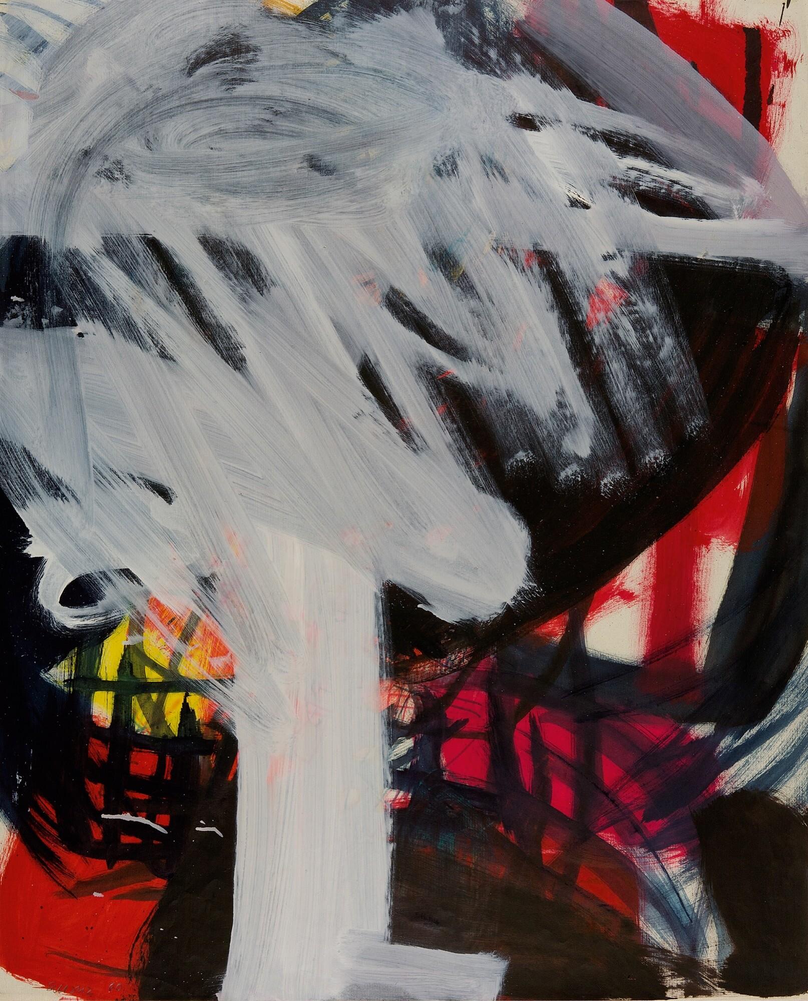 Heinz Schanz - Ohne Titel (Weiße Figur auf Rot, Schwarz, Gelb und Blau).