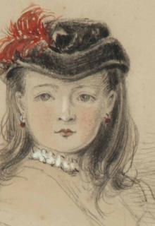 Helen Allingham - Sketch Of A Girl Wearing A Hat With A Red Feather