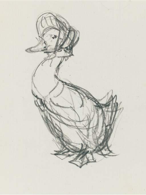 Helen Beatrix Potter - A Preparatory Sketch For The Front Cover of The Tale of Jemima Puddle-Duck