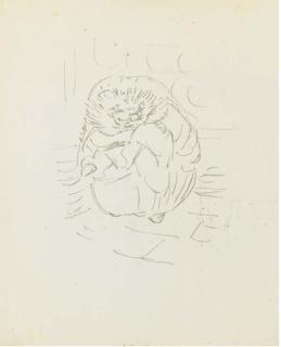 Helen Beatrix Potter - A Preparatory Sketch For The Tale of Mrs. Tiggy-Winkle:  Mrs. Tiggy-Winkle Taking Something Out of A Clothes-Basket