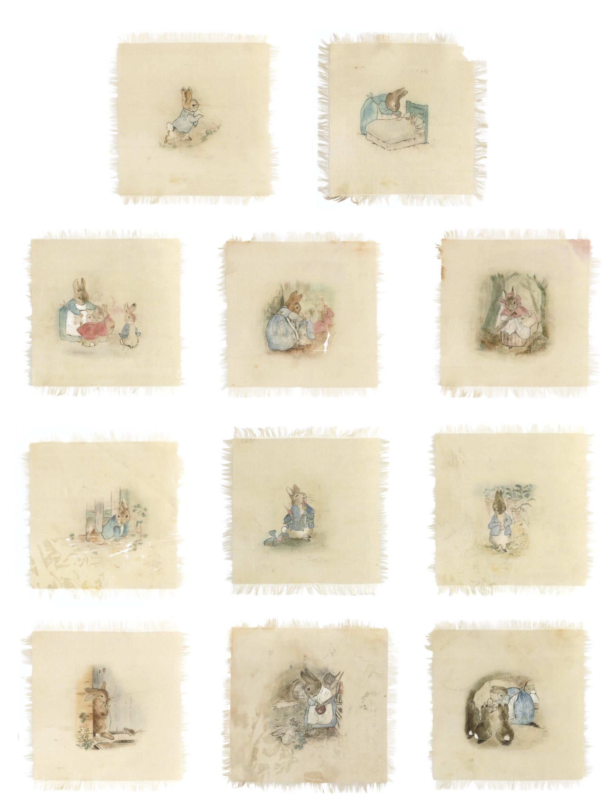Helen Beatrix Potter - An incomplete set of eleven table mat illustrations from \'The Tale of Peter Rabbit\'