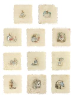 Helen Beatrix Potter - An incomplete set of eleven table mat illustrations from \'The Tale of Peter Rabbit\'
