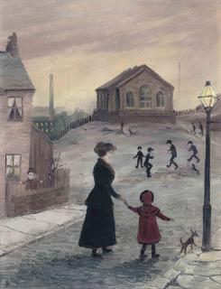 Helen Bradley - Mother and Child on their way to the Wensylian Chapel